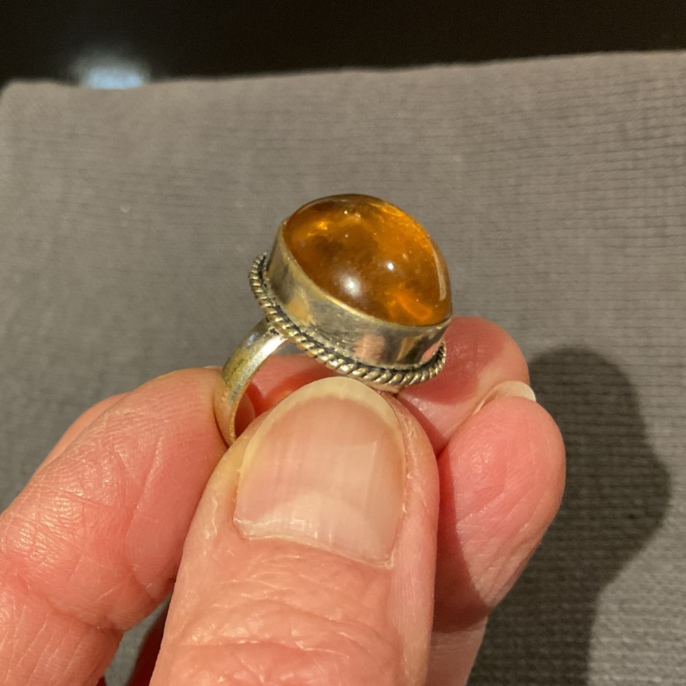 Amber Cabochon Silver Ring - Women's Jewelry